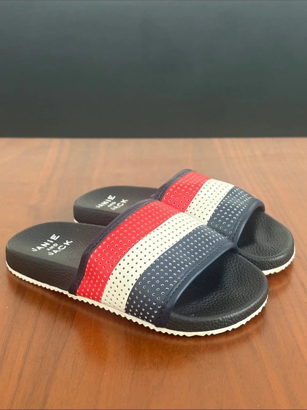 Janie and Jack boys Red White Blue Slide sandals, size 7
